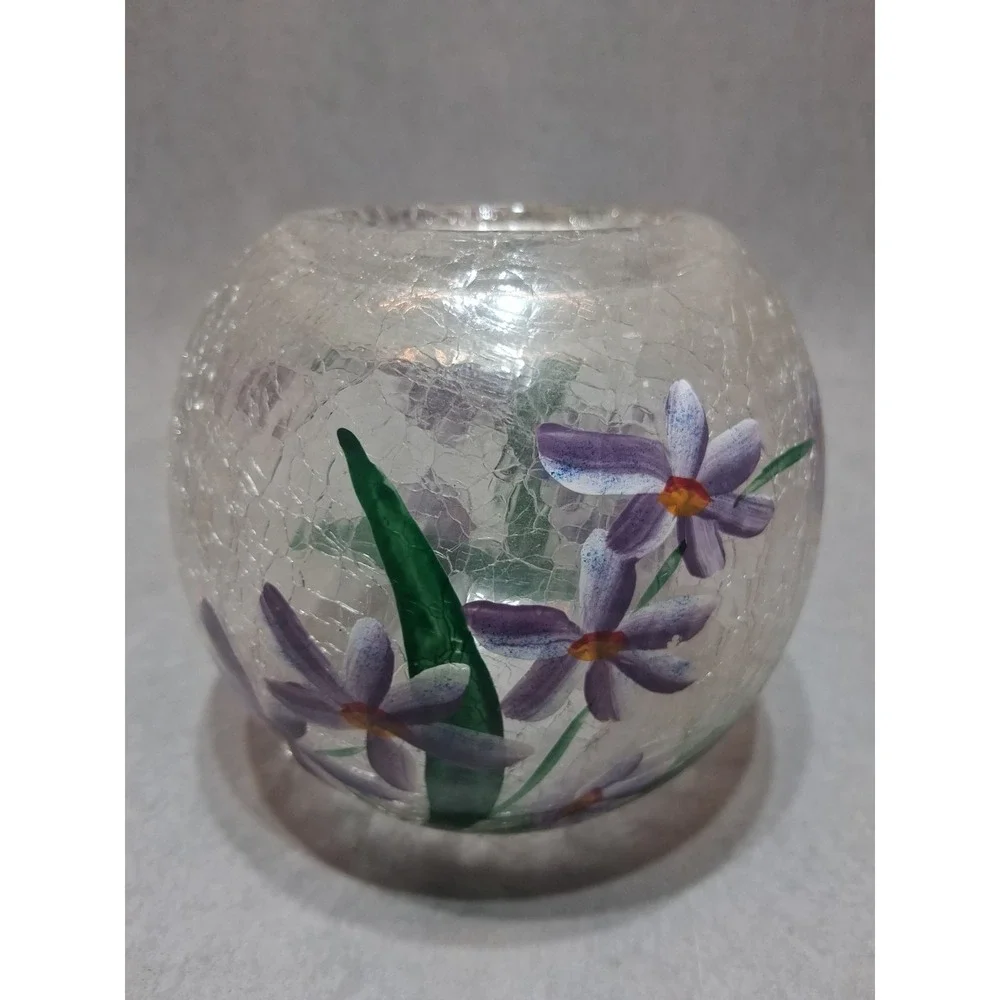 Vintage Fifth Avenue Crystal 2Pc Crackled Tealight Candle Holder Hummingbird🪻🪻